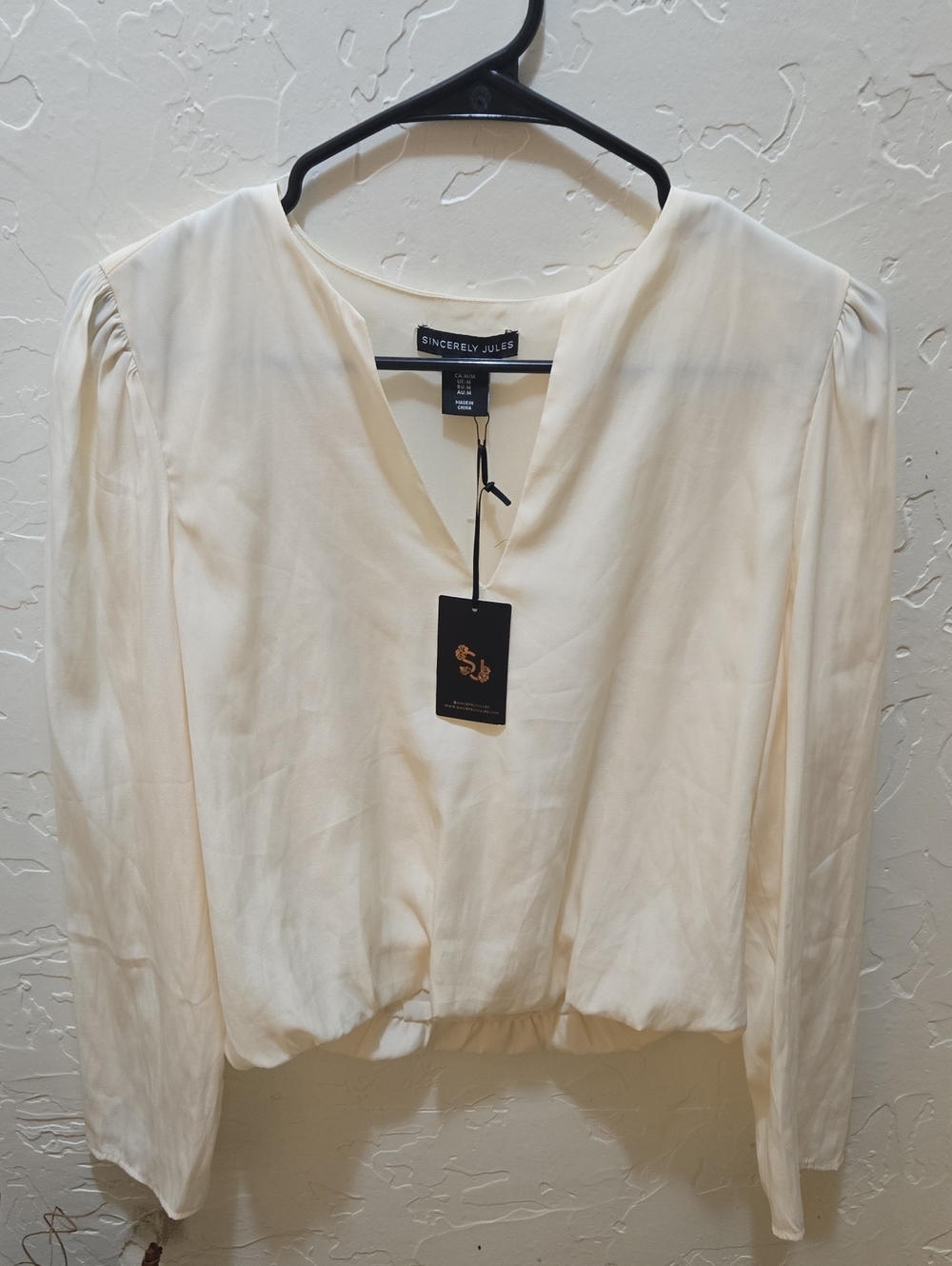 Sincerly Jules Cream V-Neck Balloon Long Sleeve Blouse